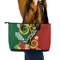 Melanesian Vanuatu Tribal Boar Tusk Leather Tote Bag Tropical Plants and Namele Motifs - Polynesian Pride