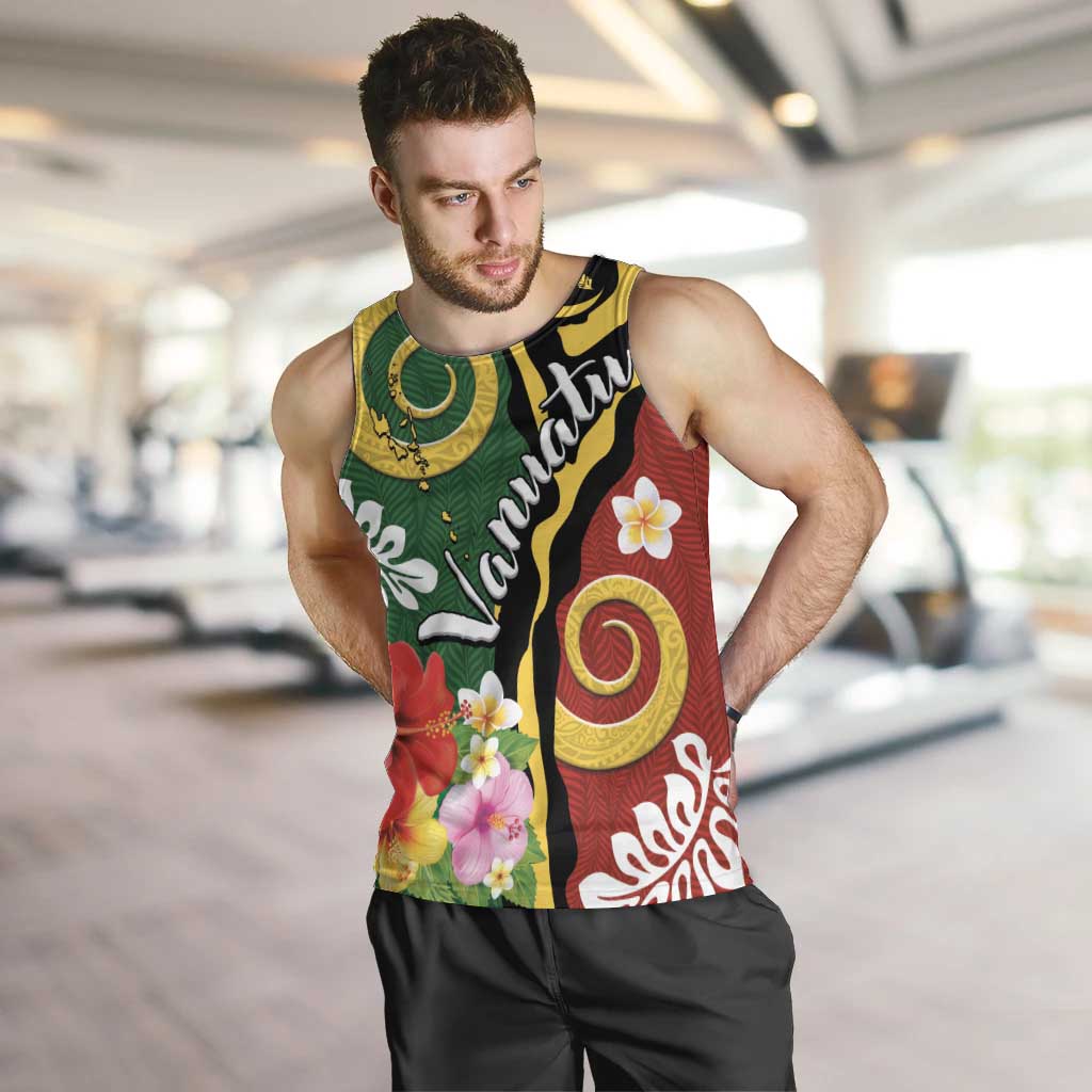 Melanesian Vanuatu Tribal Boar Tusk Men Tank Top Tropical Plants and Namele Motifs - Polynesian Pride