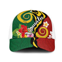 Melanesian Vanuatu Tribal Boar Tusk Mesh Trucker Cap Tropical Plants and Namele Motifs - Polynesian Pride