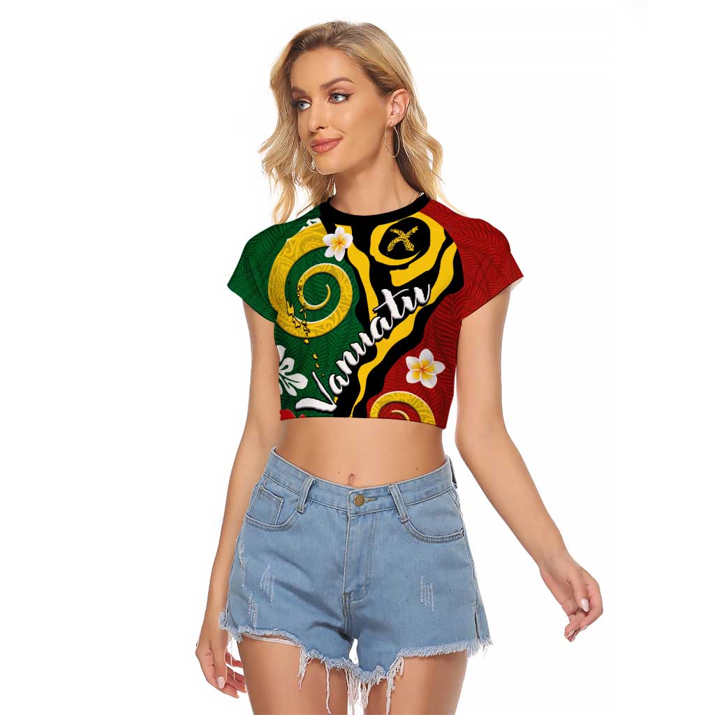 Melanesian Vanuatu Tribal Boar Tusk Raglan Cropped T Shirt Tropical Plants and Namele Motifs - Polynesian Pride