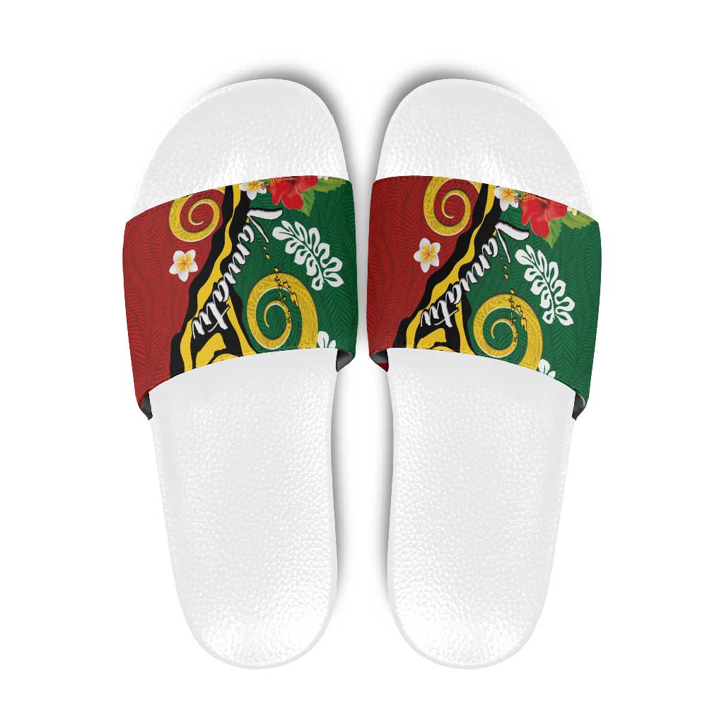 Melanesian Vanuatu Tribal Boar Tusk Slide Sandals Tropical Plants and Namele Motifs - Polynesian Pride