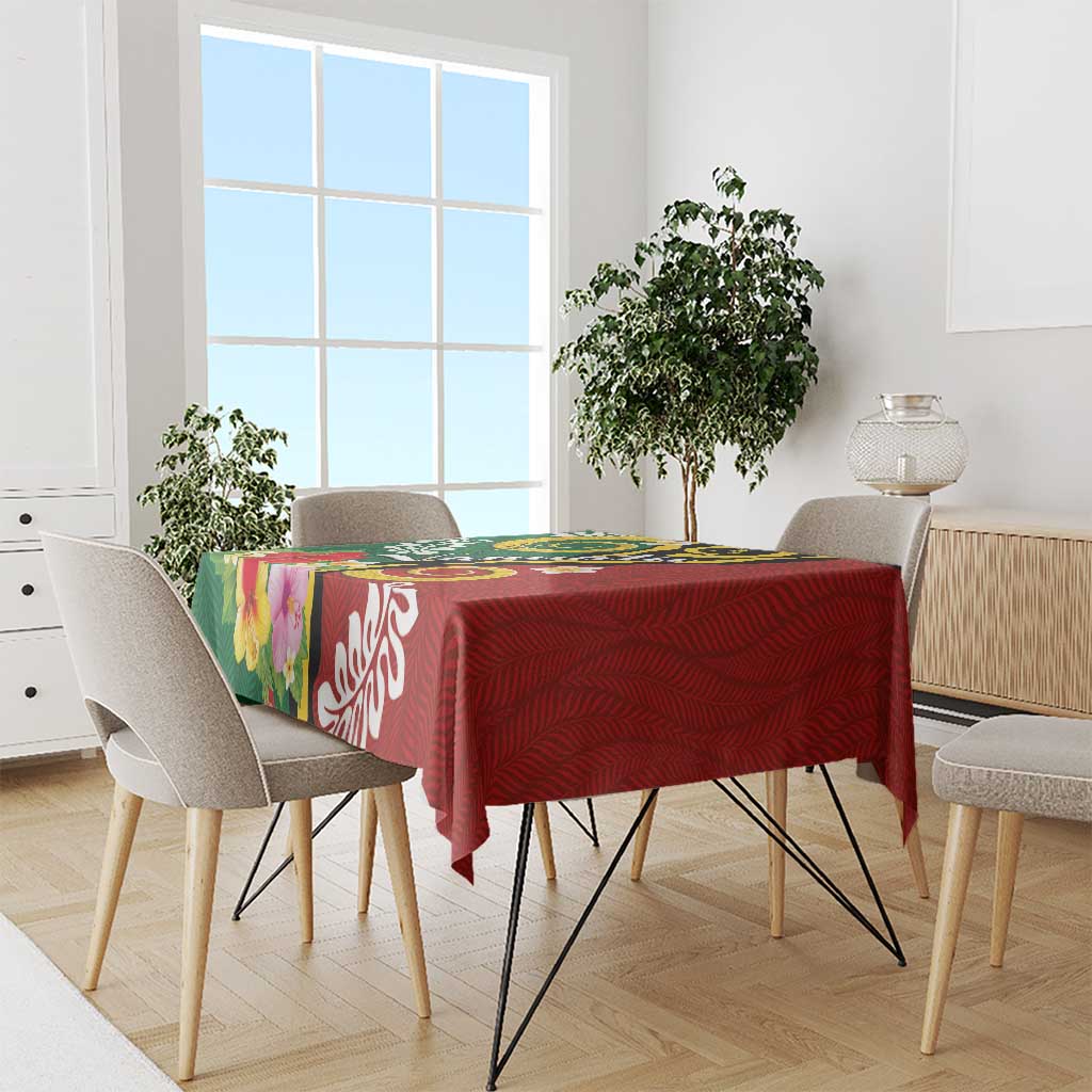 Melanesian Vanuatu Tribal Boar Tusk Tablecloth Tropical Plants and Namele Motifs - Polynesian Pride