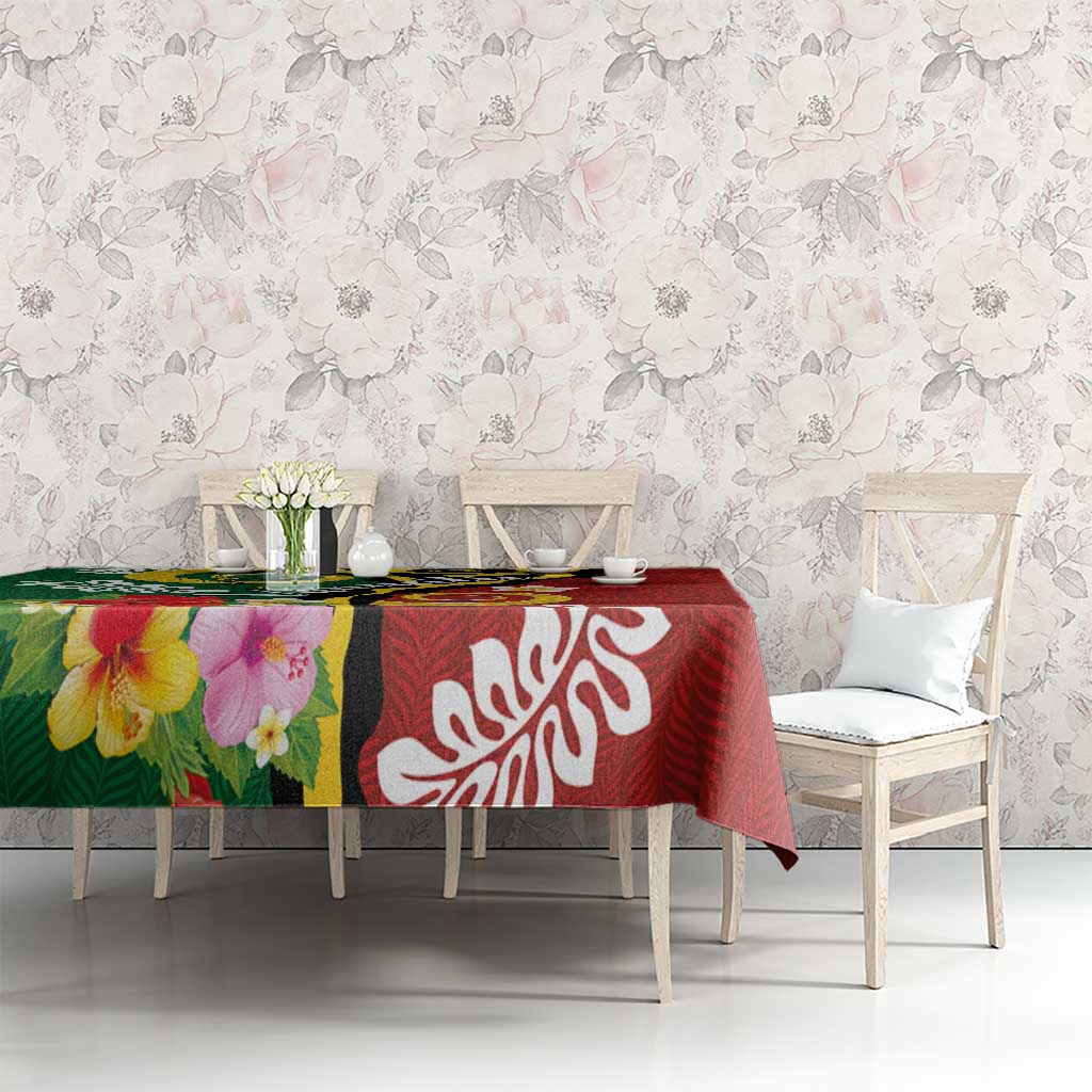 Melanesian Vanuatu Tribal Boar Tusk Tablecloth Tropical Plants and Namele Motifs - Polynesian Pride