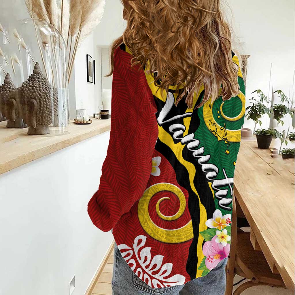 Melanesian Vanuatu Tribal Boar Tusk Women Casual Shirt Tropical Plants and Namele Motifs LT03 - Polynesian Pride