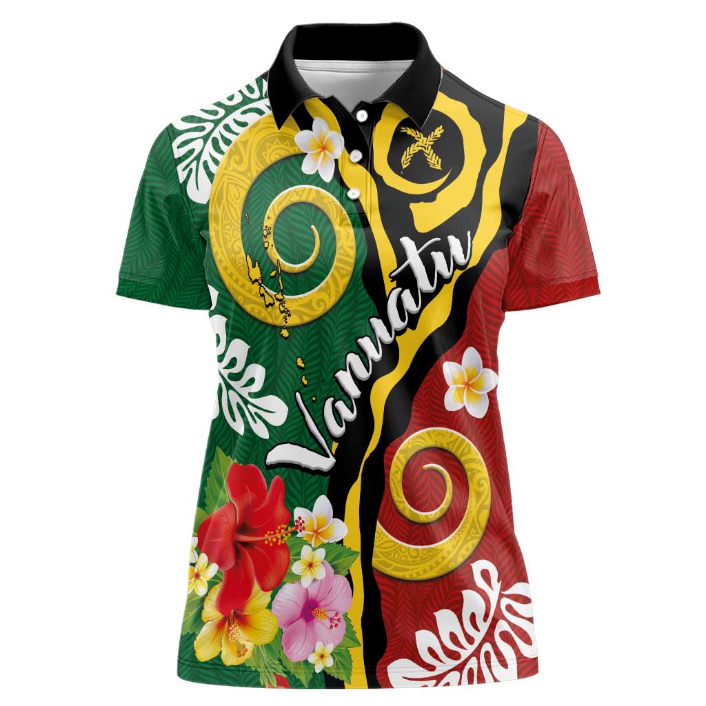 Melanesian Vanuatu Tribal Boar Tusk Women Polo Shirt Tropical Plants and Namele Motifs LT03 Female Green - Polynesian Pride