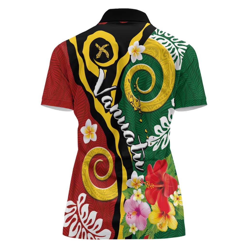 Melanesian Vanuatu Tribal Boar Tusk Women Polo Shirt Tropical Plants and Namele Motifs LT03 - Polynesian Pride
