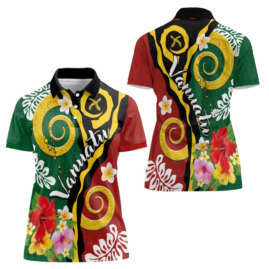 Melanesian Vanuatu Tribal Boar Tusk Women Polo Shirt Tropical Plants and Namele Motifs LT03 - Polynesian Pride