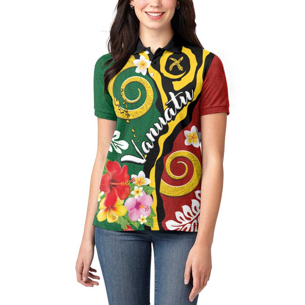 Melanesian Vanuatu Tribal Boar Tusk Women Polo Shirt Tropical Plants and Namele Motifs LT03 - Polynesian Pride