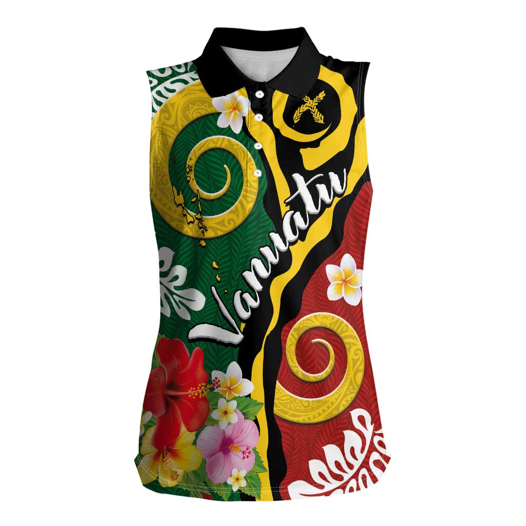 Melanesian Vanuatu Tribal Boar Tusk Women Sleeveless Polo Shirt Tropical Plants and Namele Motifs LT03 Female Green - Polynesian Pride