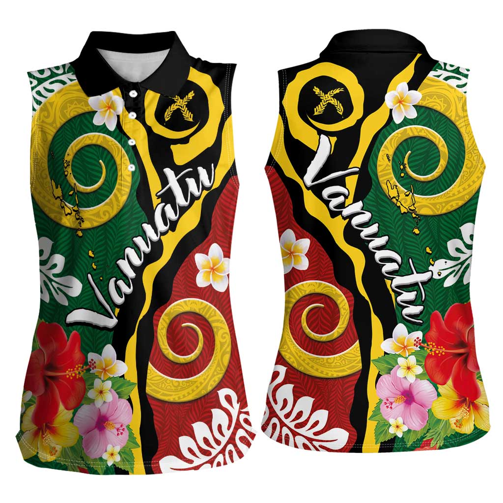 Melanesian Vanuatu Tribal Boar Tusk Women Sleeveless Polo Shirt Tropical Plants and Namele Motifs LT03 - Polynesian Pride