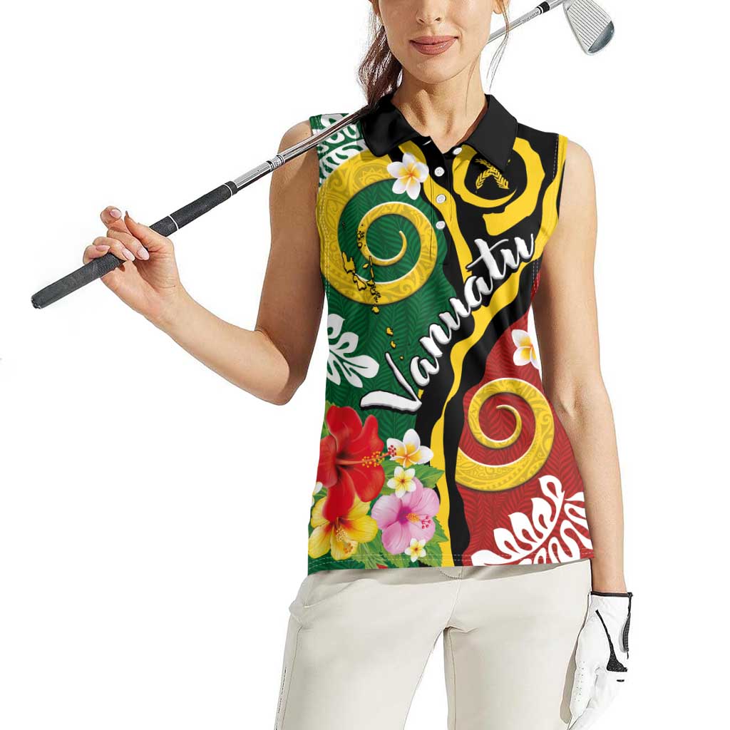Melanesian Vanuatu Tribal Boar Tusk Women Sleeveless Polo Shirt Tropical Plants and Namele Motifs LT03 - Polynesian Pride