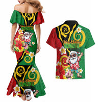 Vanuatu Christmas Couples Matching Mermaid Dress and Hawaiian Shirt Funny Santa with Namele and Boar Tusk Tribal LT03 - Polynesian Pride
