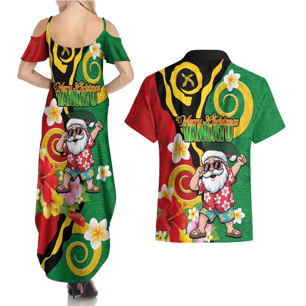 Vanuatu Christmas Couples Matching Summer Maxi Dress and Hawaiian Shirt Funny Santa with Namele and Boar Tusk Tribal LT03 - Polynesian Pride