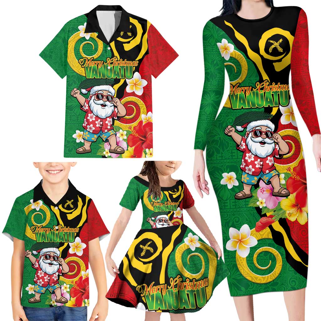 Vanuatu Christmas Family Matching Long Sleeve Bodycon Dress and Hawaiian Shirt Funny Santa with Namele and Boar Tusk Tribal LT03 - Polynesian Pride