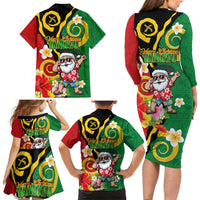 Vanuatu Christmas Family Matching Long Sleeve Bodycon Dress and Hawaiian Shirt Funny Santa with Namele and Boar Tusk Tribal LT03 - Polynesian Pride