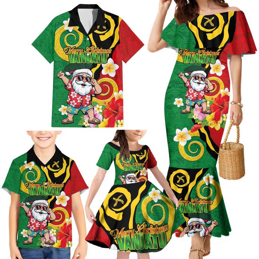 Vanuatu Christmas Family Matching Mermaid Dress and Hawaiian Shirt Funny Santa with Namele and Boar Tusk Tribal LT03 - Polynesian Pride