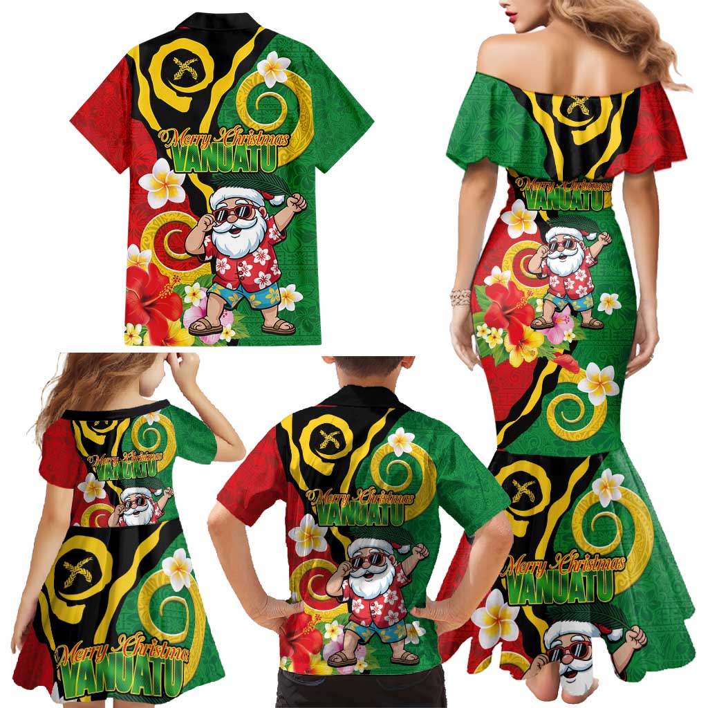 Vanuatu Christmas Family Matching Mermaid Dress and Hawaiian Shirt Funny Santa with Namele and Boar Tusk Tribal LT03 - Polynesian Pride