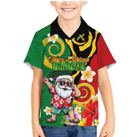 Vanuatu Christmas Family Matching Mermaid Dress and Hawaiian Shirt Funny Santa with Namele and Boar Tusk Tribal LT03 Son's Shirt Green - Polynesian Pride