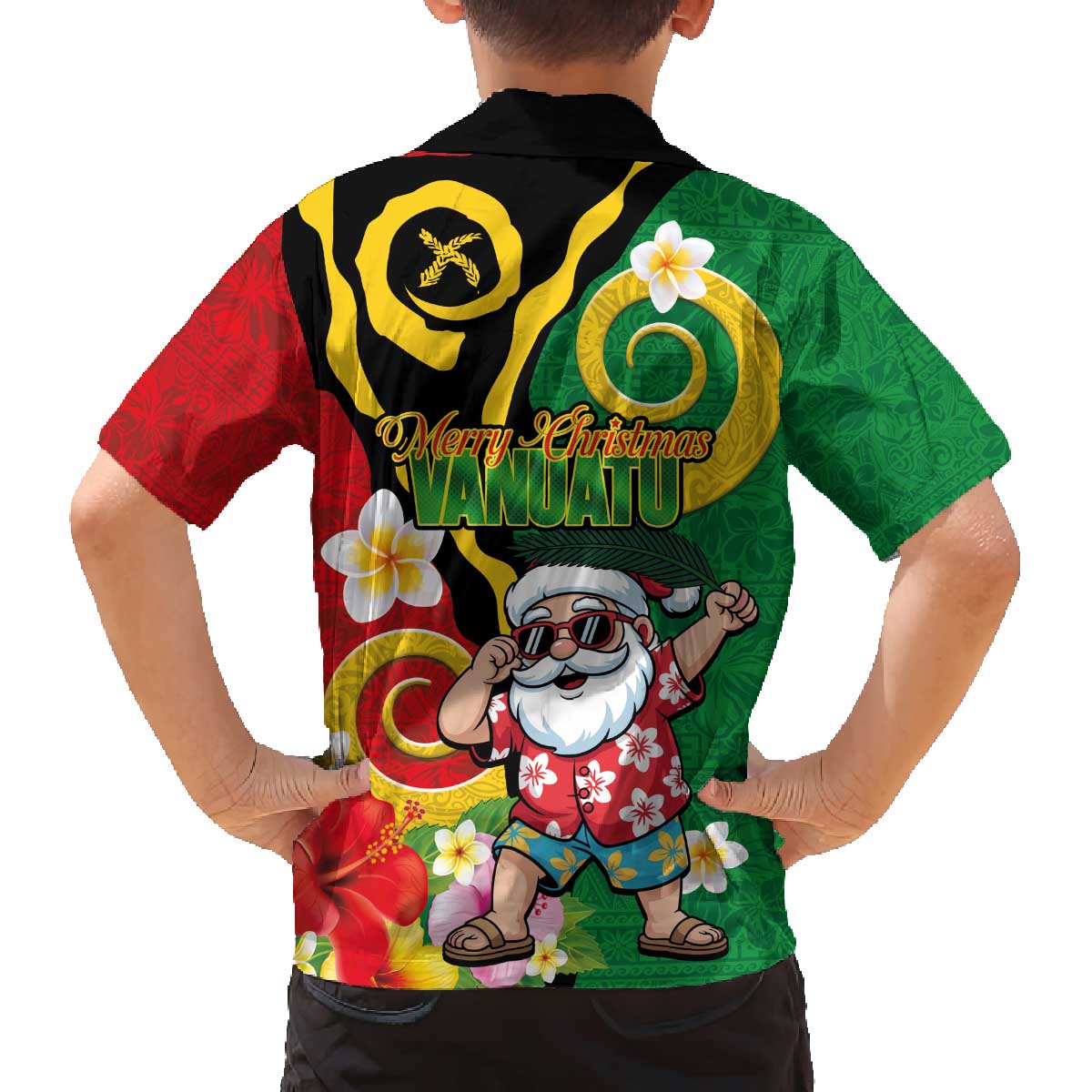 Vanuatu Christmas Family Matching Off The Shoulder Long Sleeve Dress and Hawaiian Shirt Funny Santa with Namele and Boar Tusk Tribal LT03 - Polynesian Pride
