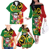 Vanuatu Christmas Family Matching Off The Shoulder Long Sleeve Dress and Hawaiian Shirt Funny Santa with Namele and Boar Tusk Tribal LT03 - Polynesian Pride