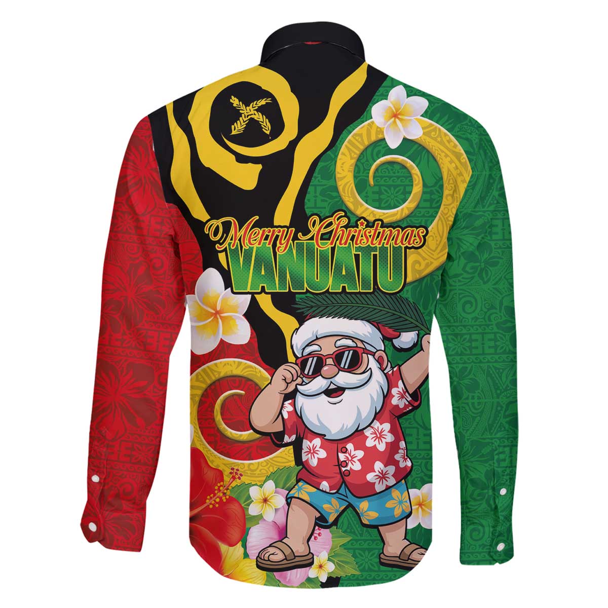 Vanuatu Christmas Family Matching Off The Shoulder Long Sleeve Dress and Hawaiian Shirt Funny Santa with Namele and Boar Tusk Tribal LT03 - Polynesian Pride
