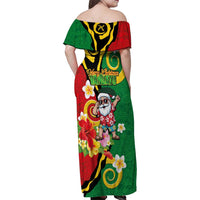 Vanuatu Christmas Family Matching Off Shoulder Maxi Dress and Hawaiian Shirt Funny Santa with Namele and Boar Tusk Tribal LT03 - Polynesian Pride