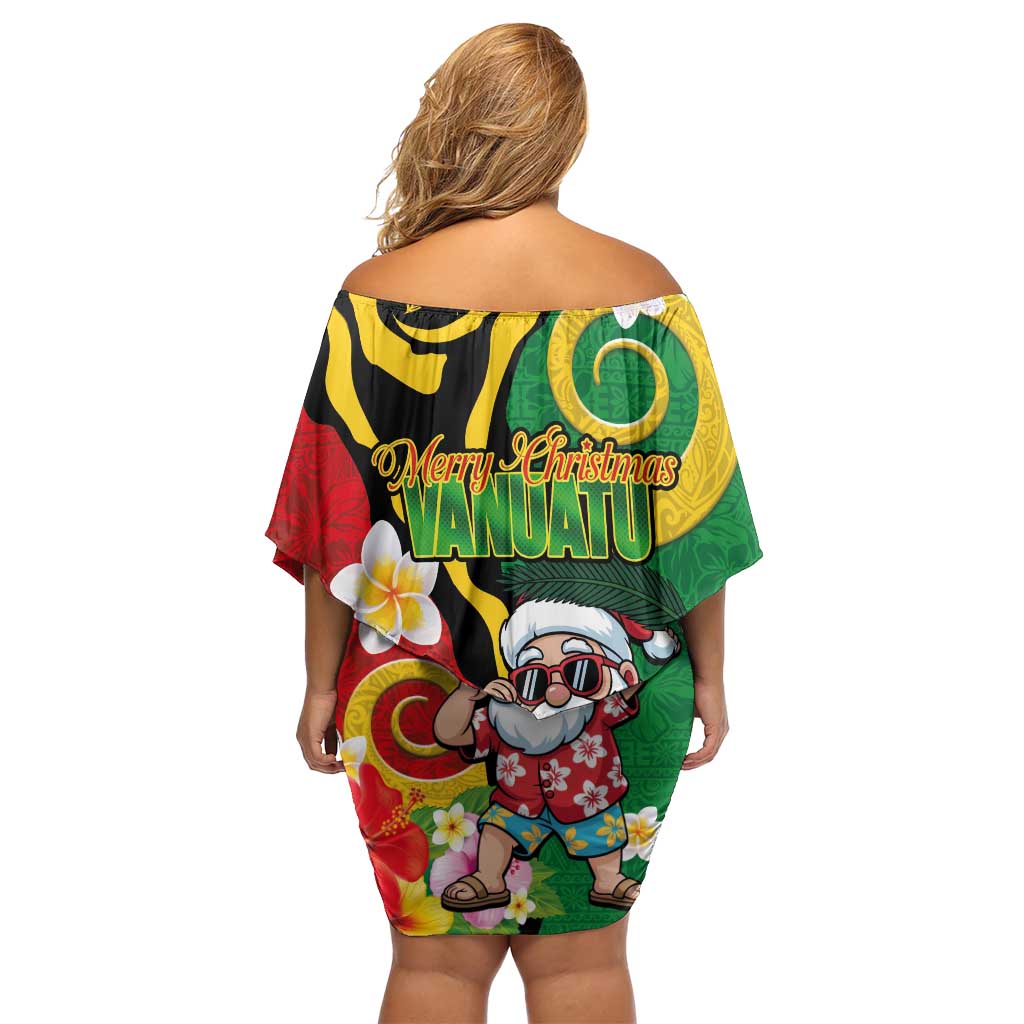 Vanuatu Christmas Family Matching Off Shoulder Short Dress and Hawaiian Shirt Funny Santa with Namele and Boar Tusk Tribal LT03 - Polynesian Pride