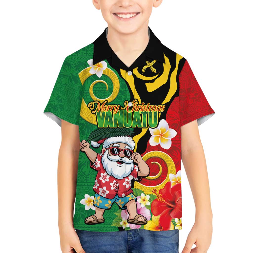 Vanuatu Christmas Family Matching Off Shoulder Short Dress and Hawaiian Shirt Funny Santa with Namele and Boar Tusk Tribal LT03 Son's Shirt Green - Polynesian Pride
