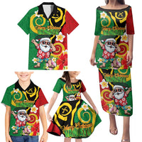 Vanuatu Christmas Family Matching Puletasi and Hawaiian Shirt Funny Santa with Namele and Boar Tusk Tribal LT03 - Polynesian Pride