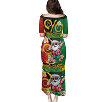 Vanuatu Christmas Family Matching Puletasi and Hawaiian Shirt Funny Santa with Namele and Boar Tusk Tribal LT03 - Polynesian Pride