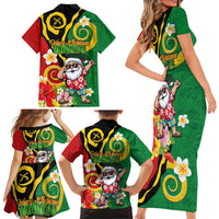 Vanuatu Christmas Family Matching Short Sleeve Bodycon Dress and Hawaiian Shirt Funny Santa with Namele and Boar Tusk Tribal LT03 - Polynesian Pride