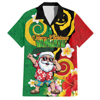 Vanuatu Christmas Family Matching Short Sleeve Bodycon Dress and Hawaiian Shirt Funny Santa with Namele and Boar Tusk Tribal LT03 Dad's Shirt - Short Sleeve Green - Polynesian Pride