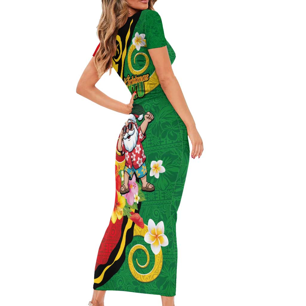 Vanuatu Christmas Family Matching Short Sleeve Bodycon Dress and Hawaiian Shirt Funny Santa with Namele and Boar Tusk Tribal LT03 - Polynesian Pride