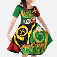 Vanuatu Christmas Family Matching Tank Maxi Dress and Hawaiian Shirt Funny Santa with Namele and Boar Tusk Tribal LT03 Daughter's Dress Green - Polynesian Pride