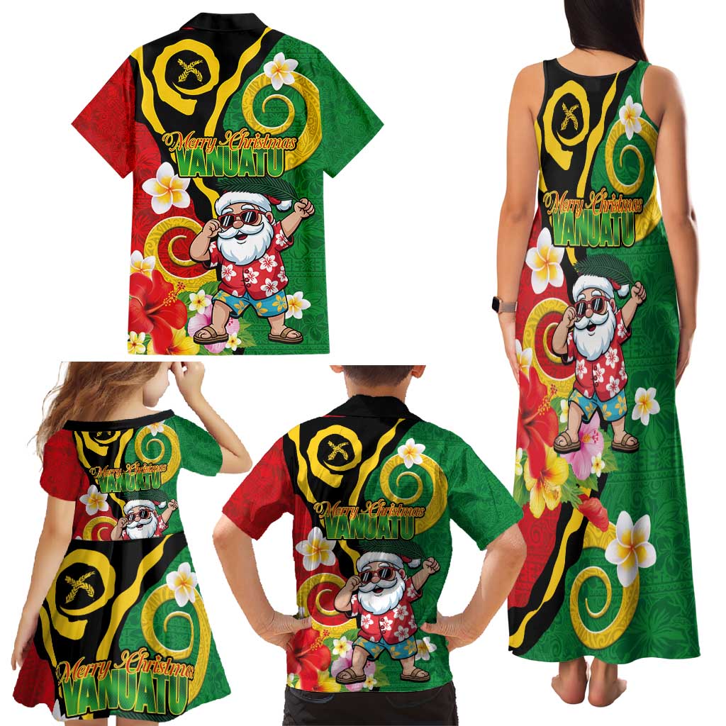 Vanuatu Christmas Family Matching Tank Maxi Dress and Hawaiian Shirt Funny Santa with Namele and Boar Tusk Tribal LT03 - Polynesian Pride