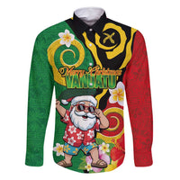 Vanuatu Christmas Family Matching Tank Maxi Dress and Hawaiian Shirt Funny Santa with Namele and Boar Tusk Tribal LT03 Dad's Shirt - Long Sleeve Green - Polynesian Pride