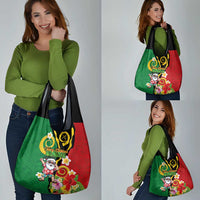 Vanuatu Christmas Grocery Bag Funny Santa with Namele and Boar Tusk Tribal - Polynesian Pride