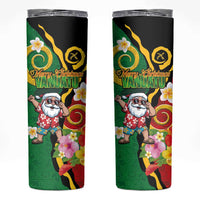 Vanuatu Christmas Skinny Tumbler Funny Santa with Namele and Boar Tusk Tribal LT03 Green - Polynesian Pride