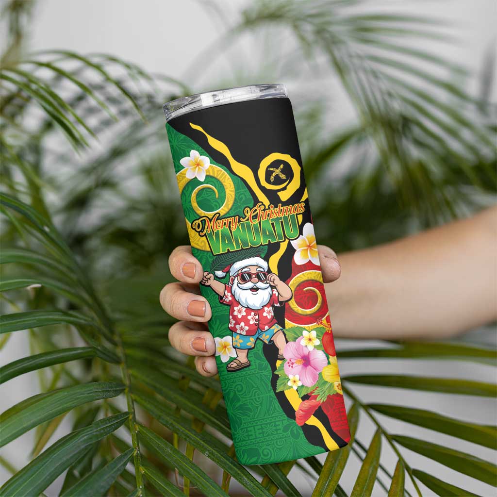 Vanuatu Christmas Skinny Tumbler Funny Santa with Namele and Boar Tusk Tribal LT03 - Polynesian Pride