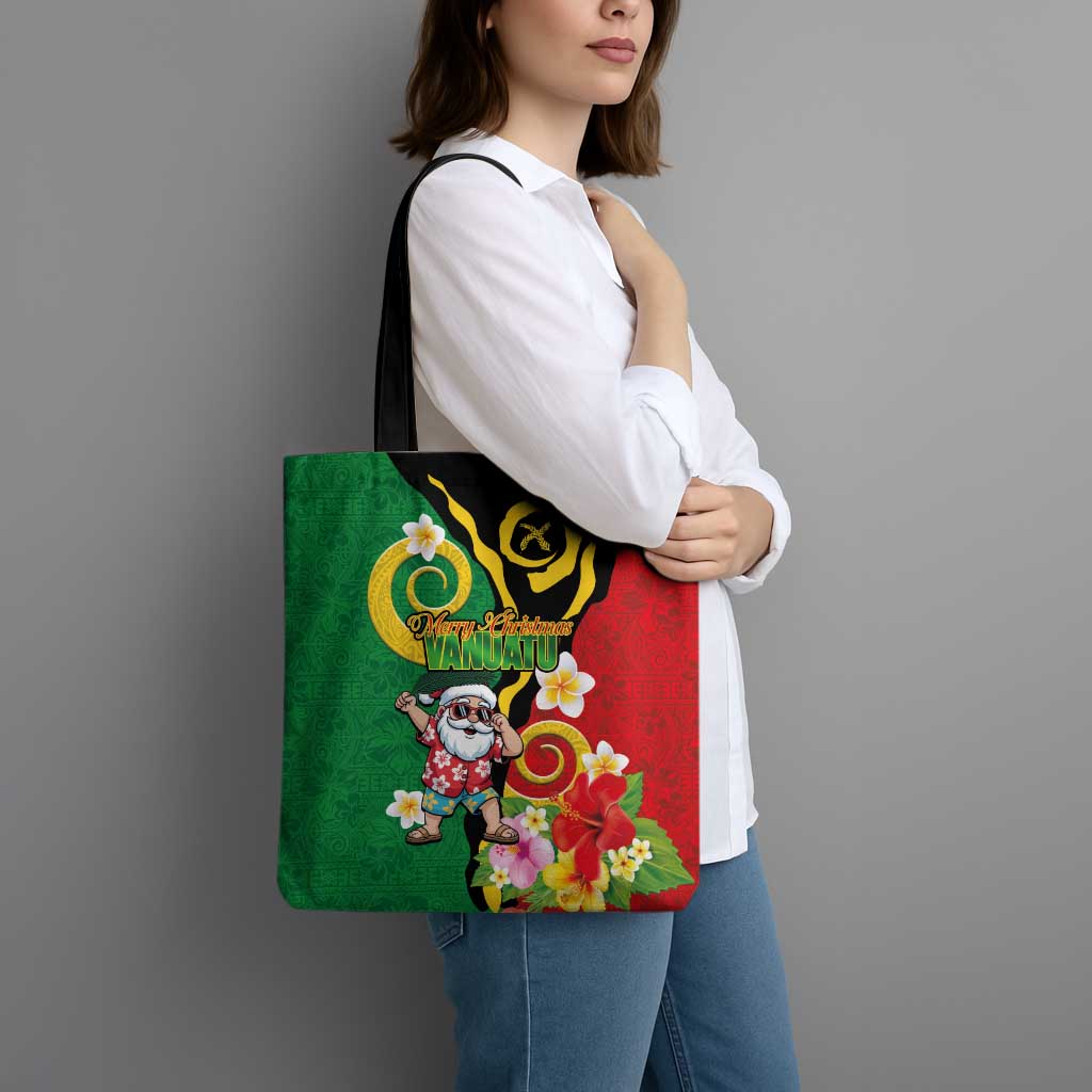 Vanuatu Christmas Tote Bag Funny Santa with Namele and Boar Tusk Tribal - Polynesian Pride