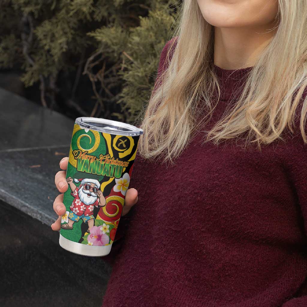 Vanuatu Christmas Tumbler Cup Funny Santa with Namele and Boar Tusk Tribal - Polynesian Pride