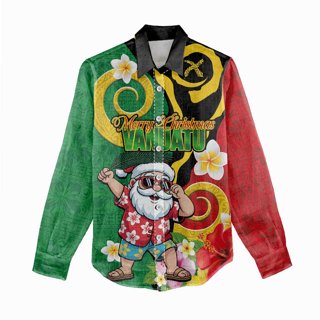 Vanuatu Christmas Women Casual Shirt Funny Santa with Namele and Boar Tusk Tribal LT03 - Polynesian Pride