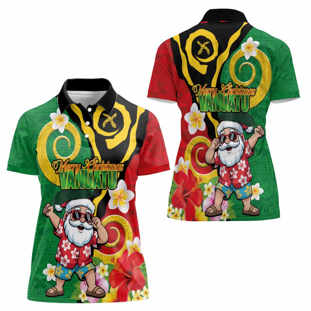 Vanuatu Christmas Women Polo Shirt Funny Santa with Namele and Boar Tusk Tribal LT03 - Polynesian Pride