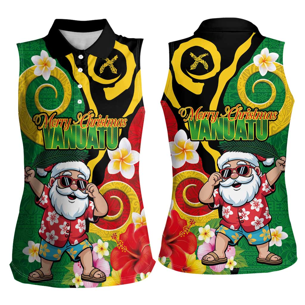 Vanuatu Christmas Women Sleeveless Polo Shirt Funny Santa with Namele and Boar Tusk Tribal LT03 - Polynesian Pride