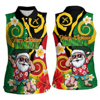 Vanuatu Christmas Women Sleeveless Polo Shirt Funny Santa with Namele and Boar Tusk Tribal LT03 - Polynesian Pride