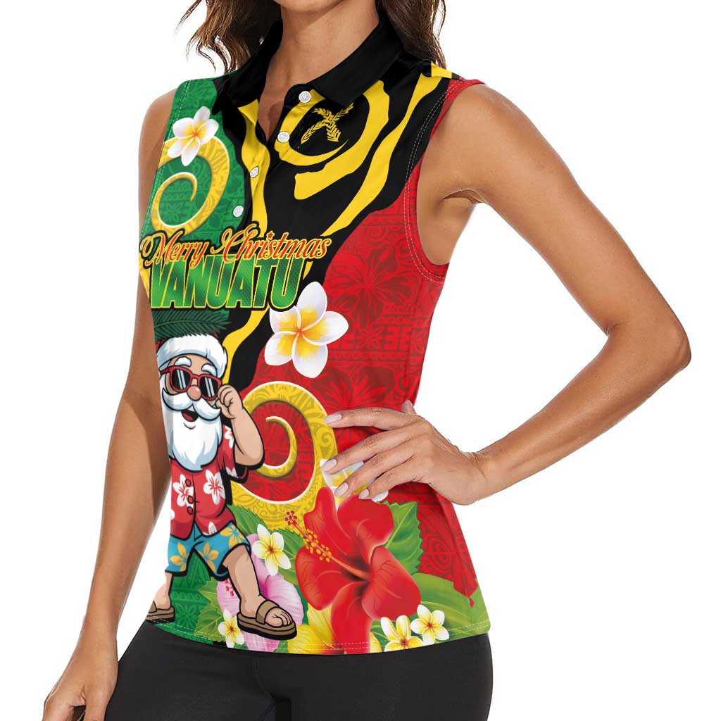 Vanuatu Christmas Women Sleeveless Polo Shirt Funny Santa with Namele and Boar Tusk Tribal LT03 - Polynesian Pride
