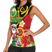 Vanuatu Christmas Women Sleeveless Polo Shirt Funny Santa with Namele and Boar Tusk Tribal LT03 - Polynesian Pride