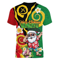 Vanuatu Christmas Women V-Neck T-Shirt Funny Santa with Namele and Boar Tusk Tribal LT03 - Polynesian Pride