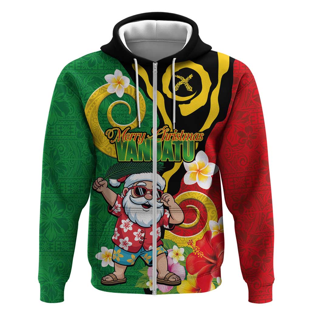 Vanuatu Christmas Zip Hoodie Funny Santa with Namele and Boar Tusk Tribal - Polynesian Pride