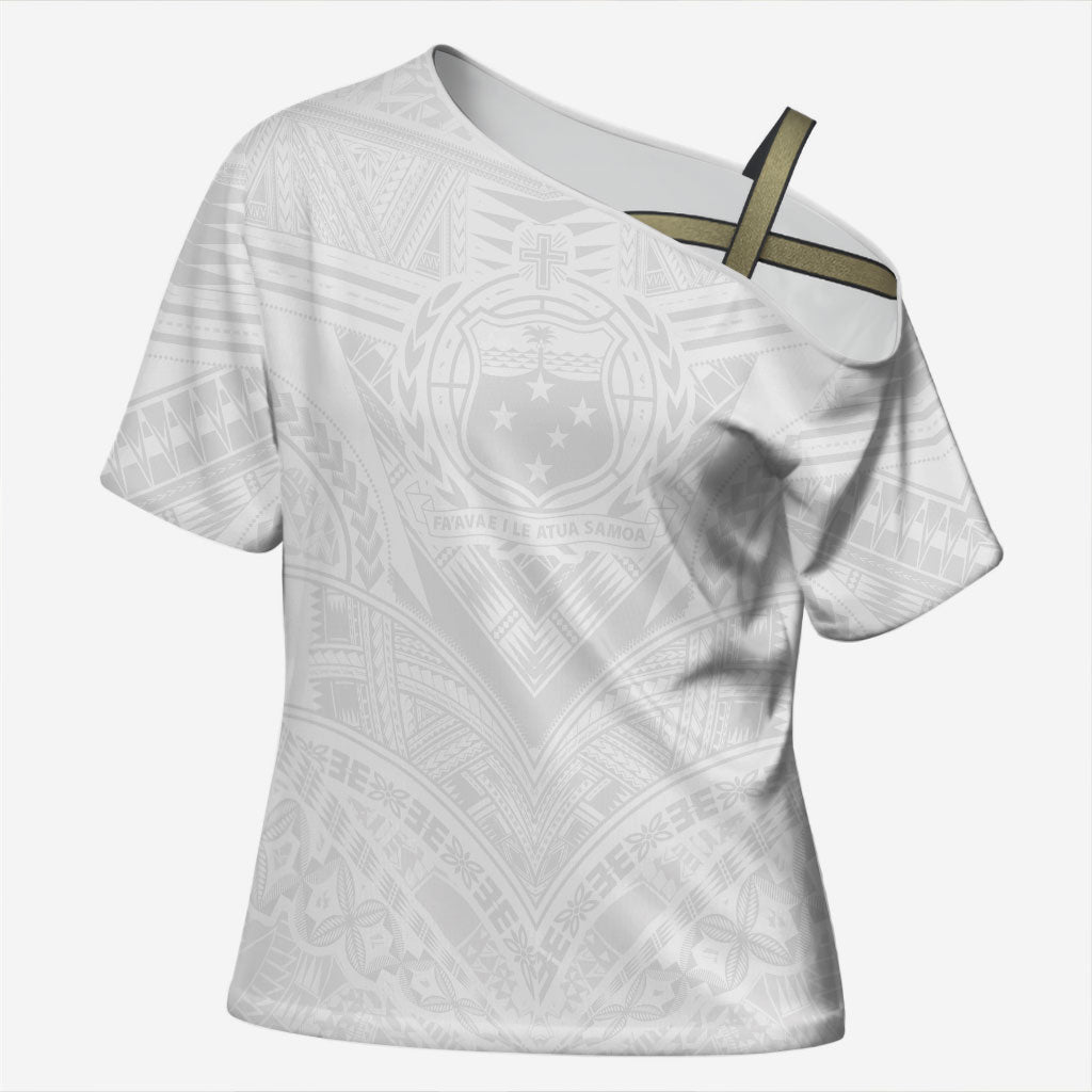 Samoan Lotu a Tamaiti Cross Shoulder Shirt Coat of Arms and Polynesian Pattern